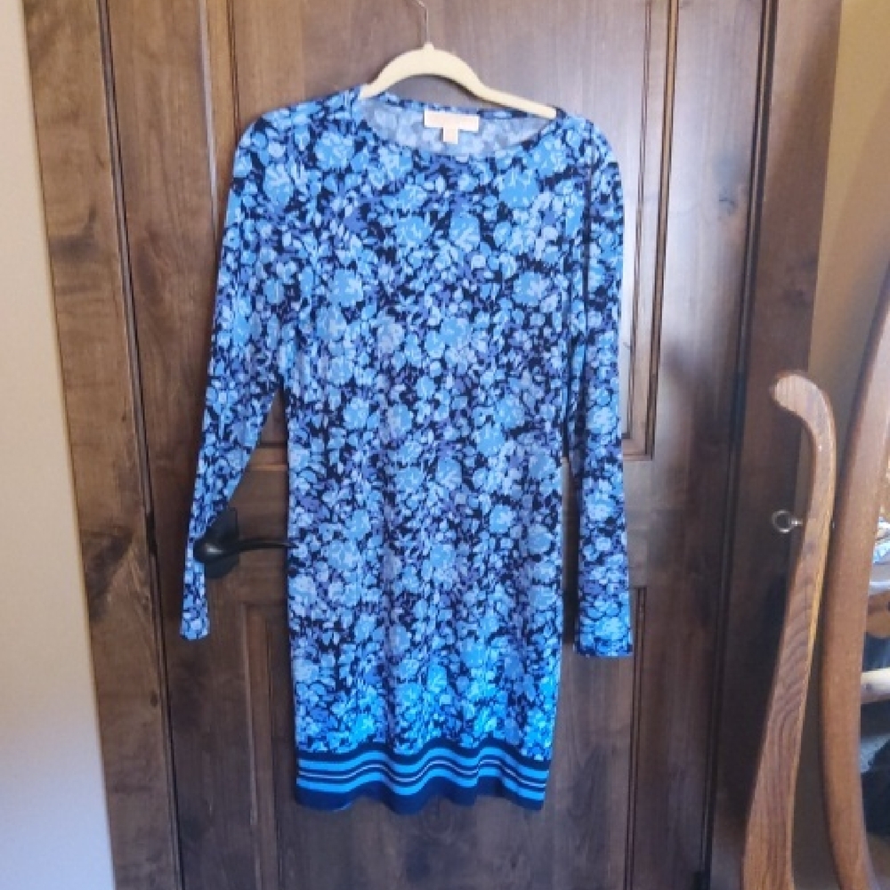 Michael Kors Blue Floral Long-Sleeve Dress